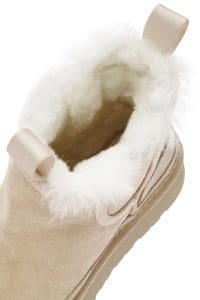 بوت زنانه بژ سوییت چرم خزدار ضخیم دری مد