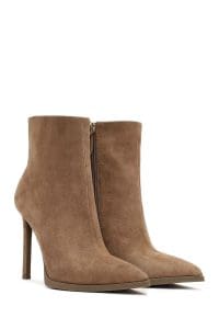 بوت زنانه جیر بژ زیپ‌دار پاشنه‌بلند نازک دری مد