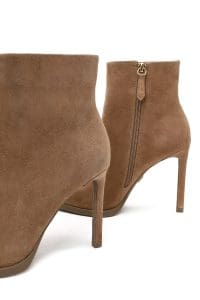 بوت زنانه جیر بژ زیپ‌دار پاشنه‌بلند نازک دری مد