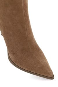 بوت زنانه جیر بژ زیپ‌دار پاشنه‌بلند نازک دری مد