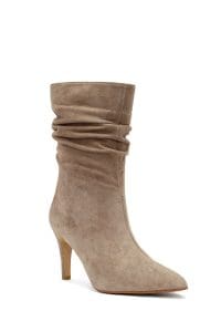 بوت زنانه جیر بژ پاشنه‌نازک دری مد