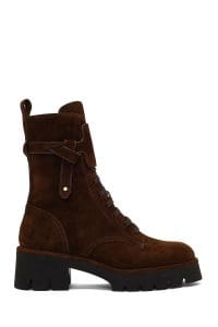 بوت زنانه جیر قهوه‌ای زیپ‌دار تخت‌ضخیم بنددار دری مد