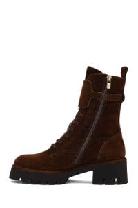 بوت زنانه جیر قهوه‌ای زیپ‌دار تخت‌ضخیم بنددار دری مد