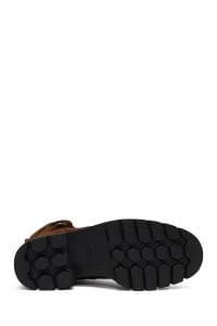 بوت زنانه جیر قهوه‌ای زیپ‌دار تخت‌ضخیم بنددار دری مد