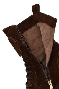 بوت زنانه جیر قهوه‌ای زیپ‌دار تخت‌ضخیم بنددار دری مد