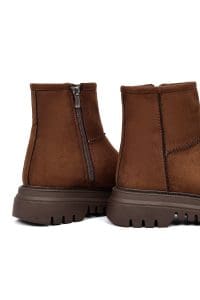 بوت زنانه جیر قهوه‌ای زیپ‌دار دری مد