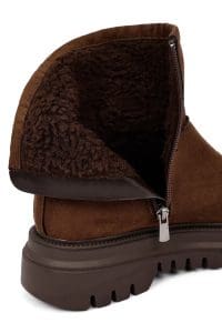 بوت زنانه جیر قهوه‌ای زیپ‌دار دری مد