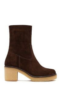 بوت زنانه جیر قهوه‌ای زیپ‌دار پاشنه‌ضخیم دری مد