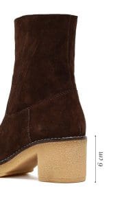 بوت زنانه جیر قهوه‌ای زیپ‌دار پاشنه‌ضخیم دری مد