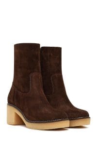 بوت زنانه جیر قهوه‌ای زیپ‌دار پاشنه‌ضخیم دری مد