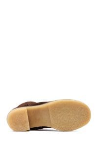 بوت زنانه جیر قهوه‌ای زیپ‌دار پاشنه‌ضخیم دری مد