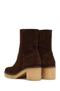 بوت زنانه جیر قهوه‌ای زیپ‌دار پاشنه‌ضخیم دری مد