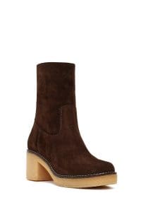 بوت زنانه جیر قهوه‌ای زیپ‌دار پاشنه‌ضخیم دری مد