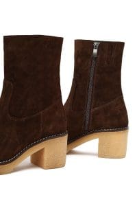 بوت زنانه جیر قهوه‌ای زیپ‌دار پاشنه‌ضخیم دری مد