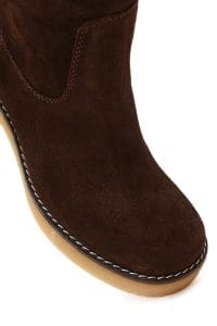 بوت زنانه جیر قهوه‌ای زیپ‌دار پاشنه‌ضخیم دری مد