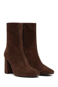 بوت زنانه جیر قهوه‌ای زیپ‌دار پاشنه‌ضخیم دری مد