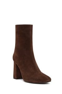 بوت زنانه جیر قهوه‌ای زیپ‌دار پاشنه‌ضخیم دری مد