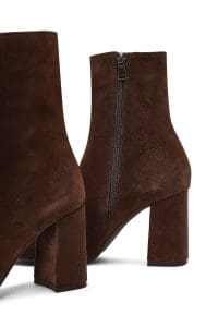 بوت زنانه جیر قهوه‌ای زیپ‌دار پاشنه‌ضخیم دری مد