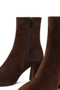 بوت زنانه جیر قهوه‌ای زیپ‌دار پاشنه‌ضخیم دری مد