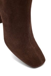 بوت زنانه جیر قهوه‌ای زیپ‌دار پاشنه‌ضخیم دری مد