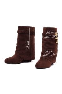 بوت زنانه جیر قهوه‌ای پاشنه‌لژدار دری مد