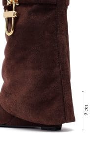 بوت زنانه جیر قهوه‌ای پاشنه‌لژدار دری مد