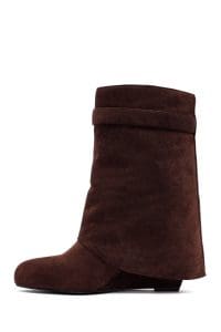 بوت زنانه جیر قهوه‌ای پاشنه‌لژدار دری مد