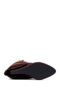 بوت زنانه جیر قهوه‌ای پاشنه‌لژدار دری مد