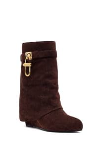 بوت زنانه جیر قهوه‌ای پاشنه‌لژدار دری مد