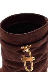 بوت زنانه جیر قهوه‌ای پاشنه‌لژدار دری مد