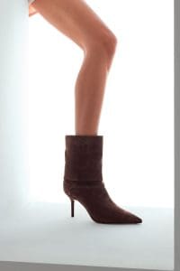 بوت زنانه جیر قهوه‌ای پاشنه‌نازک دری مد