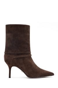 بوت زنانه جیر قهوه‌ای پاشنه‌نازک دری مد