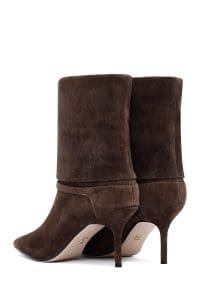 بوت زنانه جیر قهوه‌ای پاشنه‌نازک دری مد