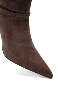 بوت زنانه جیر قهوه‌ای پاشنه‌نازک دری مد