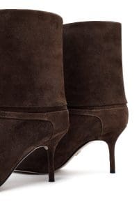 بوت زنانه جیر قهوه‌ای پاشنه‌نازک دری مد