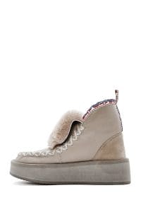 بوت زنانه خاکستری چرمی لژدار و خزدار دری مد