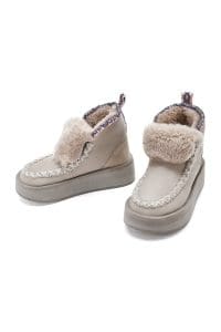 بوت زنانه خاکستری چرمی لژدار و خزدار دری مد