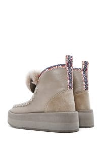 بوت زنانه خاکستری چرمی لژدار و خزدار دری مد