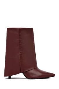 بوت زنانه زرشکی چرمی پاشنه نازک دری مد