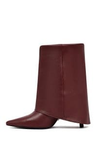 بوت زنانه زرشکی چرمی پاشنه نازک دری مد