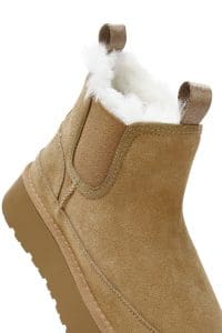 بوت زنانه قهوه‌ای جیر چرمی لژدار و خزدار دری مد