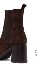 بوت زنانه قهوه‌ای جیر چرمی پاشنه ضخیم دری مد