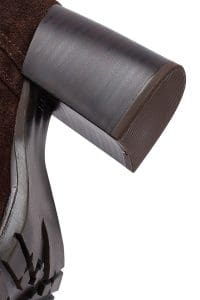 بوت زنانه قهوه‌ای جیر چرمی پاشنه ضخیم دری مد