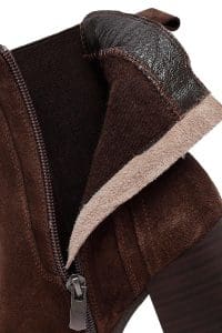 بوت زنانه قهوه‌ای جیر چرمی پاشنه ضخیم دری مد