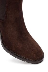 بوت زنانه قهوه‌ای جیر چرمی پاشنه ضخیم دری مد