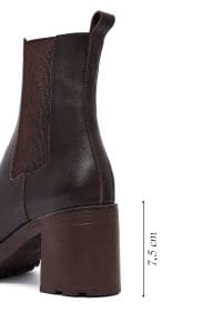 بوت زنانه قهوه‌ای چرمی پاشنه ضخیم دری مد