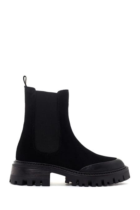 بوت زنانه مشکی جیر چرمی چلسی لژدار دری مد