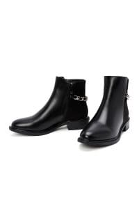 بوت زنانه مشکی زیپ‌دار زنجیردار دری مد