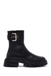 بوت زنانه مشکی چرمی لژدار دری مد