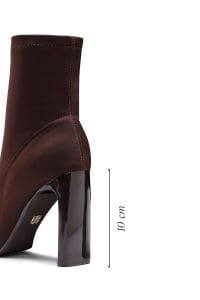 بوت زنانه پارچه‌ای قهوه‌ای زیپ‌دار پاشنه‌بلند ضخیم دری مد